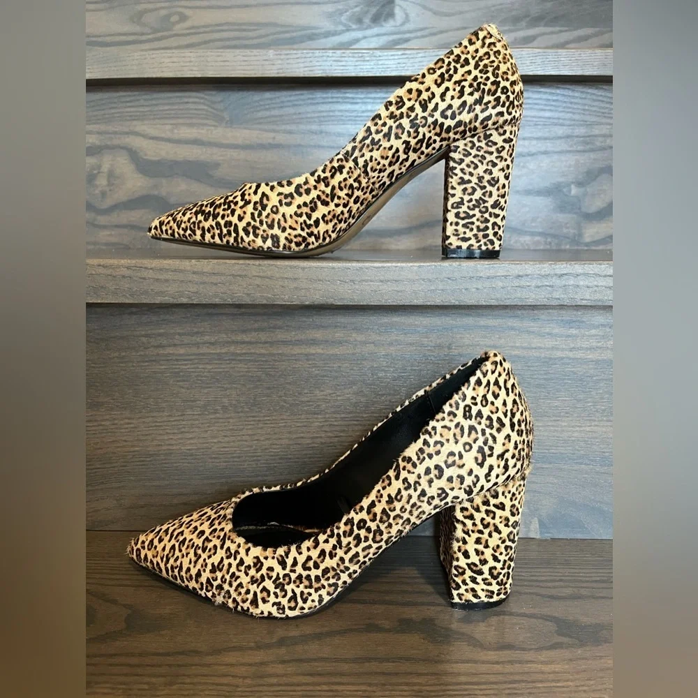 Express Leopard Print Pointed Toe Block Heel Shoe Size 7